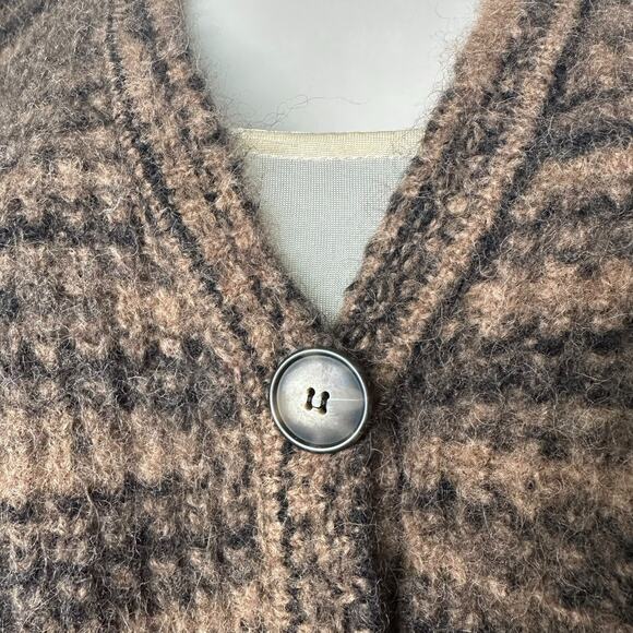 Naadam Space Dyed Stripe Puff Sleeve Baby Alpaca Cardigan, Size S, Brown - Picture 6 of 11